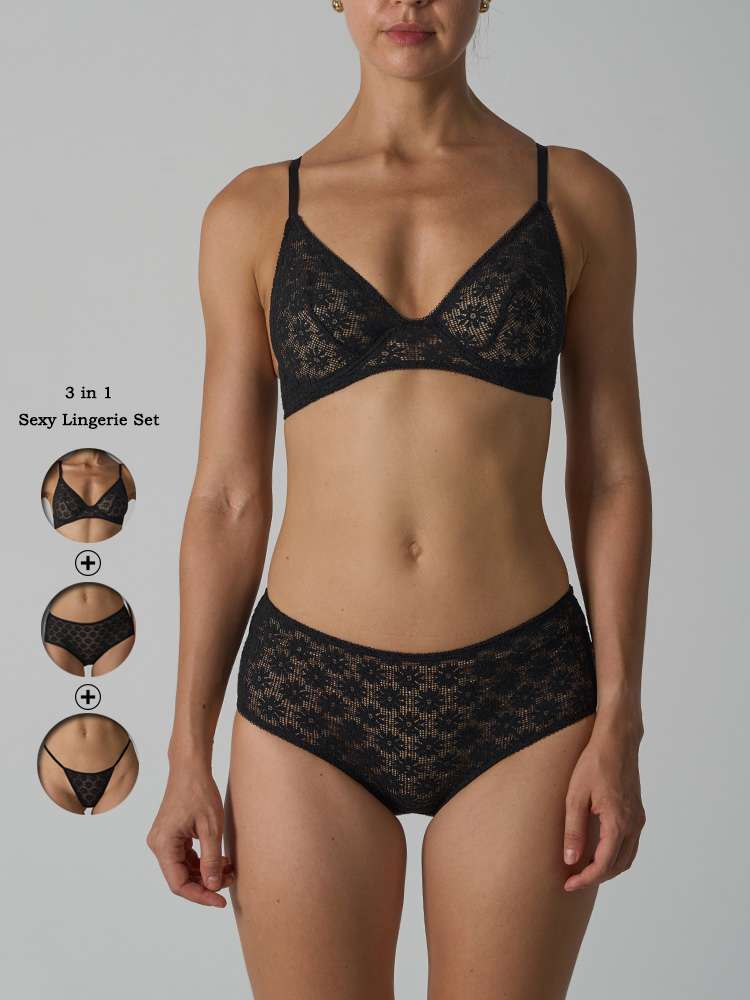 Sheer Bra Lace - VITALINOVO 3-delige kanten lingerieset voor dames,