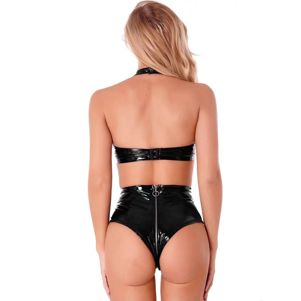 Sexy Zwart Glanzend Pu Latex L - Plunge Bra Push Up recensie en prijs